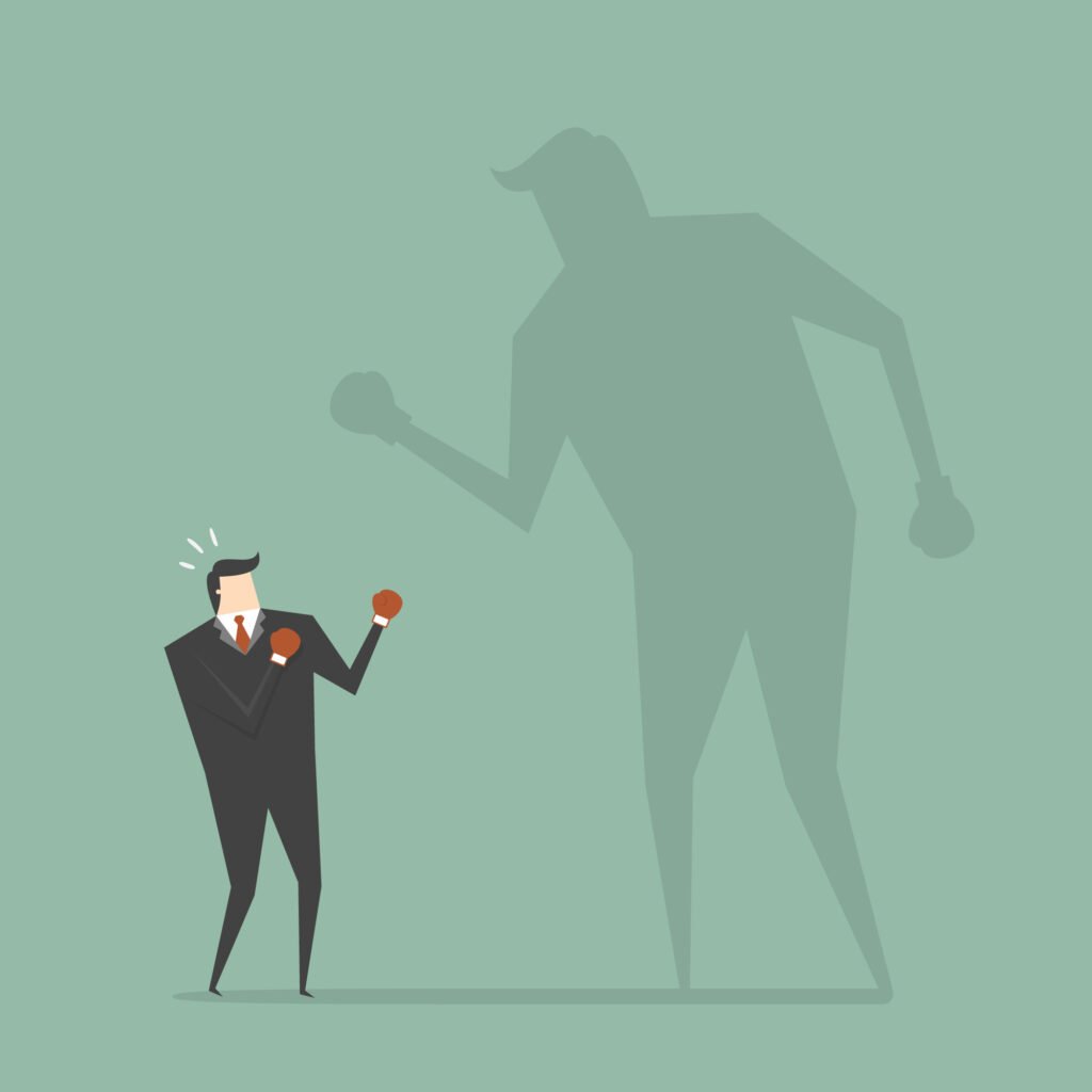 A businessman fighting against competitor, depiicting competitor sabotage