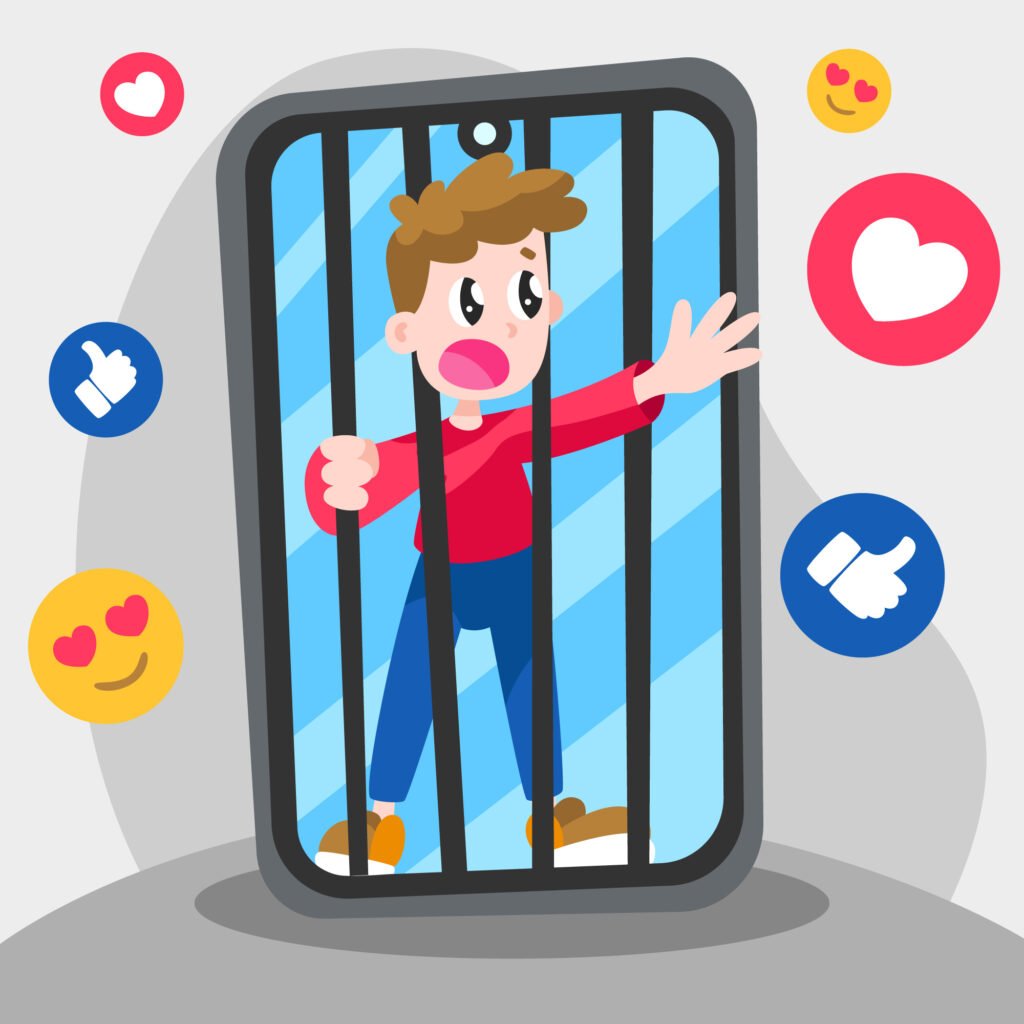 A young boy visibly trapped inside, is craving for online validation